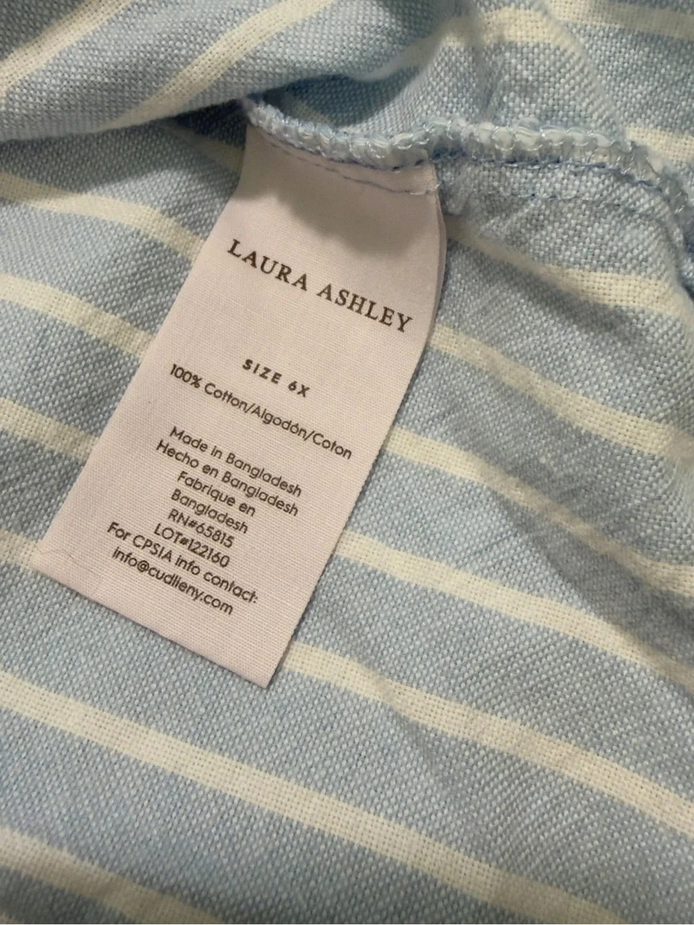 Laura Ashley Light Blue and White Striped Button-Front Kids Dress